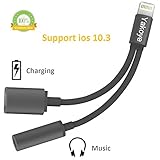 Lightning to 3.5mm Audio Adapter, Support iOS 10.3 Yakoye 2A 2 in 1 Lightning Charger and 3.5mm Earphones Jack Cable for Apple iPhone 7 7 Plus 6S 6 iPad - Black