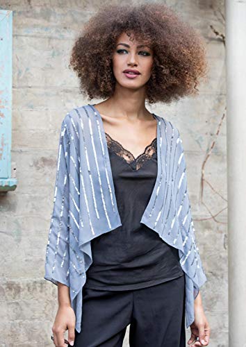 likemary Sheer Chiffon Sequins Shrug Bolero Jacket Silver L - Thumbnail 2