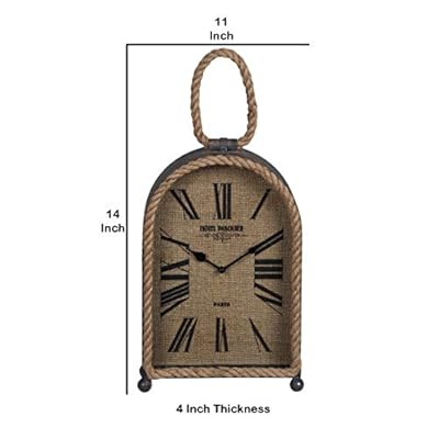 Benjara Arch Shape Metal Table Clock with Rope Edges and Handle, Gray and Brown 41yDbekWKwL