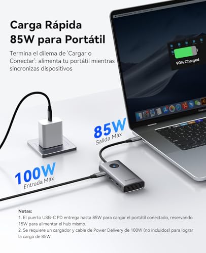 ORICO Docking Station, 6 in 1 USB C Hub with HDMI 4K+ PD100W + 4 USB 3.0 Ports, Multiport USB 3.0 Adapter Compatible with MacBook/DELL/HP/Surface