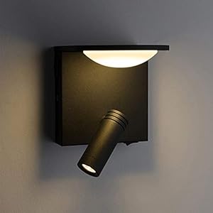 LXHK Wandlamp met leeslamp en plank, leeslamp met USB-poort, verstelbare wandlamp met 2 vlammen, wandverlichting binnen…