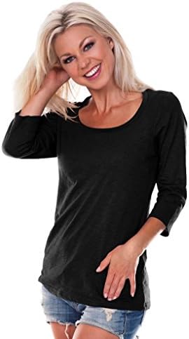 Kavio! Women Slub Jersey Scoop Neck 3/4 Sleeve