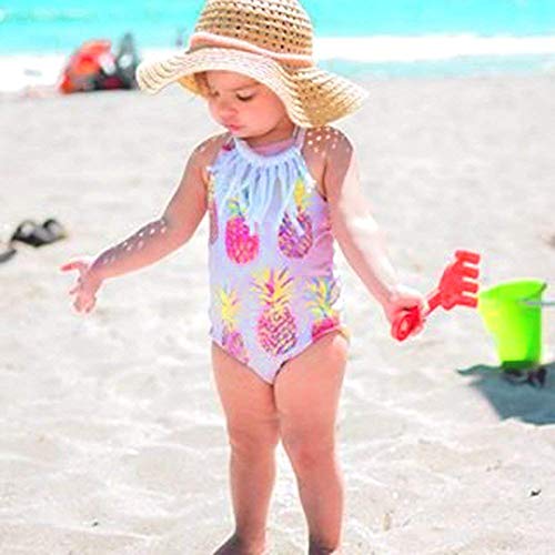 Ritatte Infant Toddler Baby Girls One-Piece Swimsuit Pineapple Printed Backless Halter Swimwear for Beach (Purple, Size:80(6-9M))