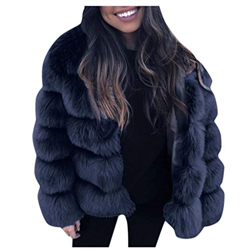 Bravetoshop Women's Winter Faux Fur Cardigan Jackets Warm Thickened Outerwear Coat Loose Long Overcoat(Blue,L)
