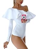 Women Sexy Off One Shoulder Long Sleeve Ruffle Bodysuit Romper