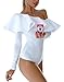 Women Sexy Off One Shoulder Long Sleeve Ruffle Bodysuit Romper
