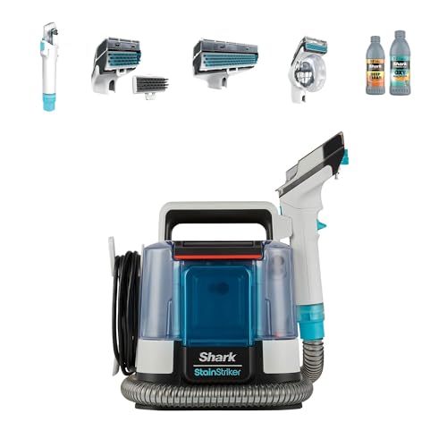 Shark StainStriker Fleckenreiniger mit 5 Aufsätzen, reinigt Teppich- und Polsterfasern, gegen Speisereste, Flüssigkeiten und Tiergeruch, leicht und tragbar, 450W, Weiß/Türkis, PX200EUT