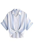 MakeMeChic Women's Striped Crop Tops Knot Front Casual Blouse