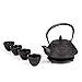 6 Piece Set Black Japanese Cast Iron Teapot(28 oz /800 ml) with 4 Tea Cups (2 oz each), Leaf Tea Infuser and Trivet.