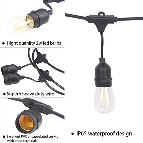 Commercial Grade Outdoor String Lights - 48FT RGB LED String Lights 15 Hanging Sockets Edison Bulbs Dimmable Remote Control Heavy-Duty Weatherproof Cord Strand for Garden Party Christmas