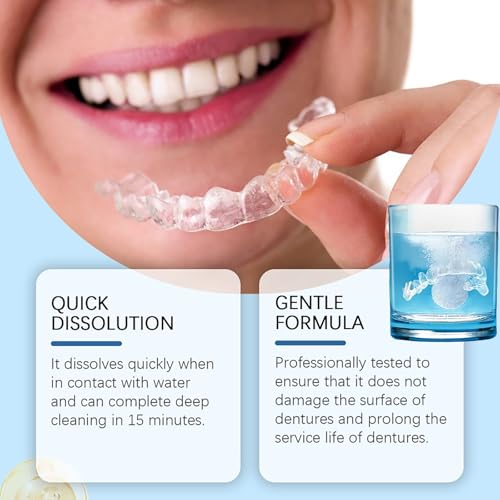 Yoerxing Denture Cleaning Tablets, Retainer Cleaner, Complete Clean for Dental Appliances, Clean, Effective Dental Cleaning for Teeth and Retainers