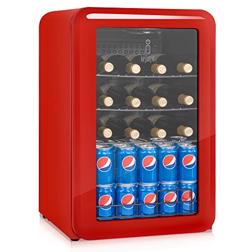 Retro Wine Cooler Refrigerator Red Mini Fridge Wine Cellar with Glass