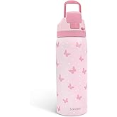 Butterfly Insulated Stainless Steel Water Bottle with Straw for Sports and Travel, 32oz, Gifts for Women Girls Friends Teens Birthday Christmas (Pink)