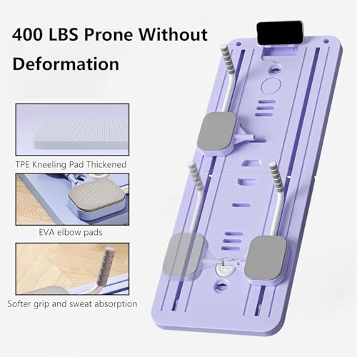 Foldable Pilates Reformer Set, New Upgraded 6 in1 Reformer Pilates Machine with Mobile Phone Holder, Multi-Purpose Pilates Board Abdominal Exercise Board for Home Workout (Purple)