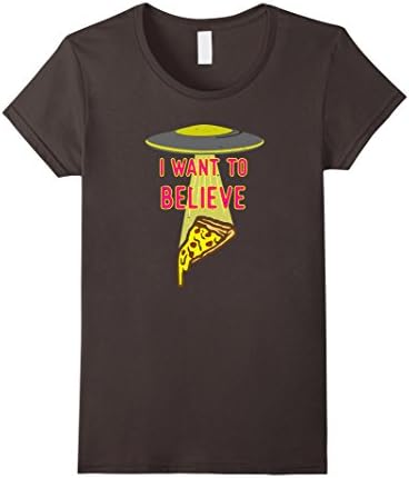 Womens UFO Pizza I Want To Believe T Shirt Medium Asphalt