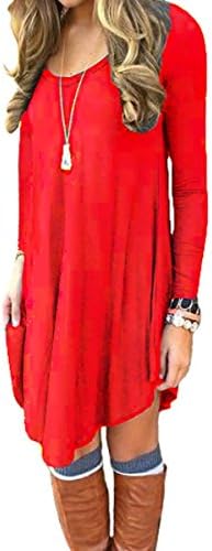 Women's T Shirt Dress Casual Loose Tunic Long Sleeve V-neck Frock by Azot (S, Red)