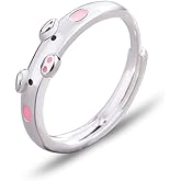 Cute Pink Pig Ring Copper Adjustable Animal Ring for Women (Pink)
