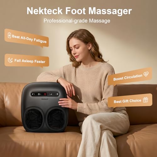 Nekteck Masajeador de pies Shiatsu con calor, terapia de amasamiento profundo y compresión de aire para la salud de los pies. Herramientas de masaje para pies que mejoran la circulación sanguínea y alivian el dolor. Regalos para hombres y mujeres.