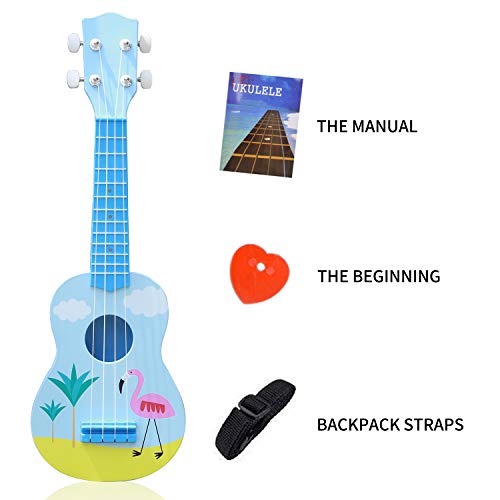 YOLOPLUS+ Kids Ukulele Guitar Toy Simulation 4 Strings Children Musical Instruments Educational Learning for Toddler Beginner Keep Tone Anti-Impact (21 Inch Flamingo)