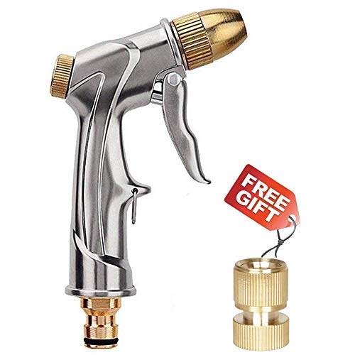 ESOW Garden Hose Nozzle, 100% Heavy Duty Metal Spray Gun with Full Brass Nozzle, 4 Watering Patterns Watering Nozzle- High Pressure Pistol Grip Sprayer for Watering Plants, Car Wash and Showering Dog - Thumbnail 7