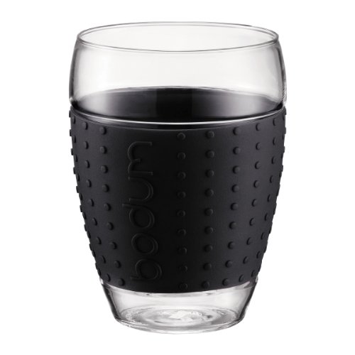 Bodum 15-Ounce Pavina Glasses with Silicone Grip, Black, Set of 2