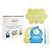Waterproof Silicone Bib (Set of 2), Silicone Baby Food Freezer Tray with Clip-on Lid, Gum-Friendly First Stage Soft Tip Silicone Feeding Spoons for Babies (Set of 2), BPA Free, Great Baby Food Bundle