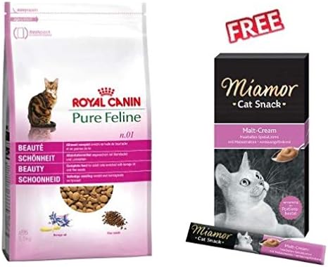 Canin Pure Feline Royal No.1 Beauty 1.5kg Dry food for Cat Vitality with Borage Oil & Linseed Rich in Poultry Single Animal Protein Source for Glossy Fur & Healthy Skin