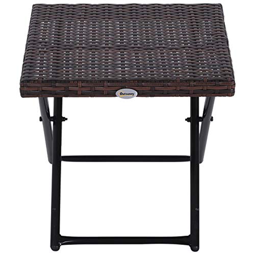 Outsunny Polyrattan Beistelltisch Gartentisch klappbar Couchtisch Gartenmöbel Falttisch Metall Braun 40 x 40 x 40 cm – Bild 5