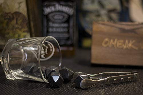 Whiskey Rocks, Gift Set Of 6 Diamond Shaped and Polished Stones, Made of Natural Basalt Stone, Keep Your Drink Ice Cold Without Dilution, Engraved Wood Box with Velvet Bag For Refrigeration - Image 5