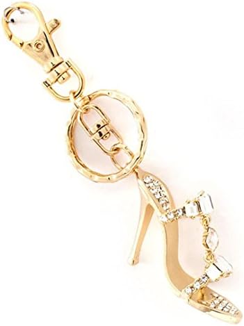 High Heel Shoe Keychain Sandal BC Clear Crystal Gold Tone