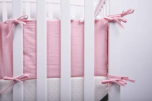 LOAOL Baby Crib Bumper Pads with Pom Pom Breathable Washable Padded Crib Liner Nursery Toddler Decor (Pink)