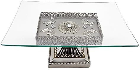 Removable Rectangle Platter on Metal Base With Crystal Stone Accents