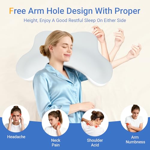Side Sleeper Pillows with Arm Holes- Memory Foam Shoulder Pillow for Side Sleepers Neck Support & Rotator Cuff Pain Relief, 2PCS Pillowcase, Ergonomic Knee, Leg, Arm Pillow for Adults (Grey)