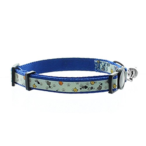 Pawtitas Pet Glow In The Dark Cat Collar with Safety Buckle and Bell Blue Hook