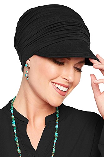 Bamboo Slouchy Newsboy Hat-Caps for Women with Chemo Cancer Hair Loss Luxury Bamboo - Black - Thumbnail 2
