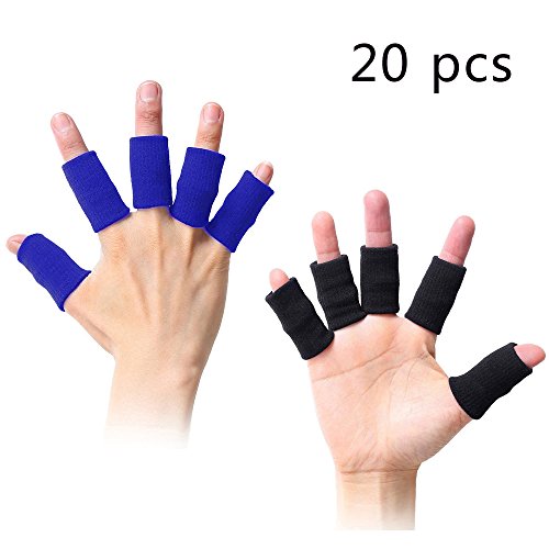 Busy Mom 20pcs Summer Finger Sleeves Sport Elastic Arthritis Trigger Braces Knuckle Compression Protector Prevent Calluses (10black&10blue)