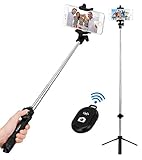 Kizen Selfie Stick Monopod with Built-In Tripod and Bluetooth Remote Shutter. Dual Sided Head, Wireless, 270 Degree Adjustable, Leather Grip. For Apple iPhone iOS, Samsung Galaxy, Android. 2018 Model