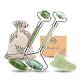 Jade Roller 2pcs & Gua Sha Tool 1pcs for Face 100% Natural Jade Stone Anti Aging Facial Skin Massage Set | Reduces Puffiness &Wrinkles | Therapy for Slimming - Include Bag, Instructions (1)