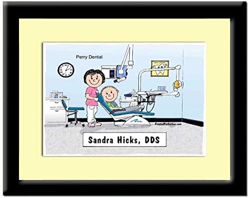 PrintedPerfection.com Personalized Friendly Folks Dentist - Female Caricature with a Mat & Frame - Ready to Hang!