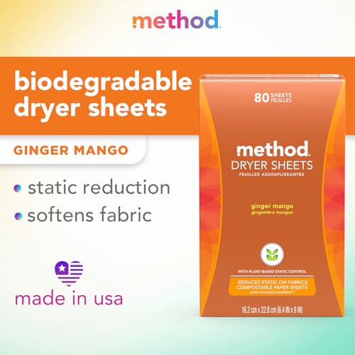 METHOD DRYER SHEETS, GINGER MANGO, 80 SHEETS, 1 PACK, PACKAGING MAY VARY
