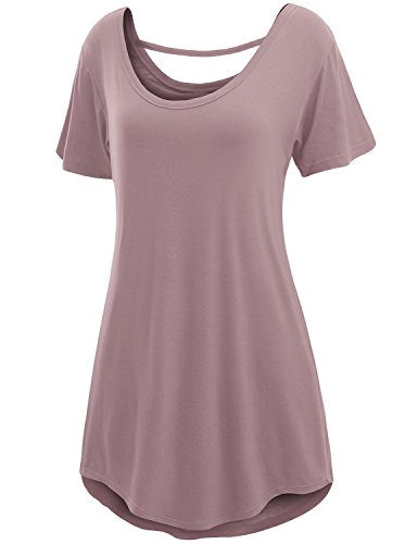 Doublju Womens Basic Comfy Short Sleeve Oversized Long Tunic Top INDIPINK 2XL