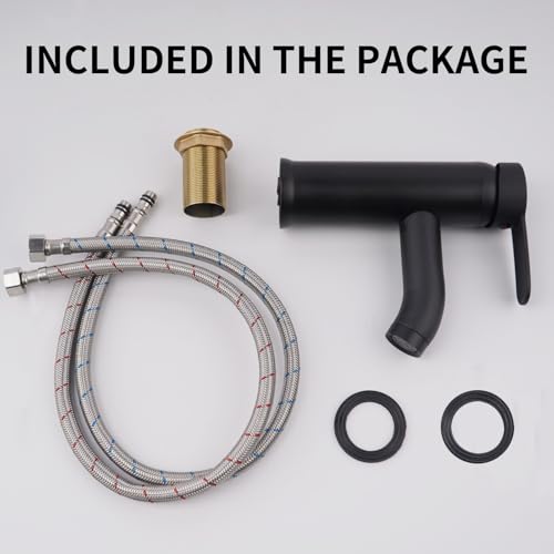 FALSKT 304 Stainless Steel Kitchen Tap, Bathroom Tap with Hose, Bathroom Tap, Ceramic Valve Core, Single Lever Washbasin Mixer for Guest Toilets (Black)