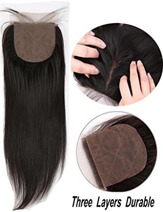 Greatremy 4x4 Silk Base Closure with Baby Hair Brazilian Virgin Hair Free Part Natural Color