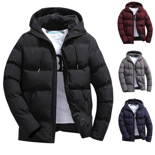 Heated Jacket Black Coats Winter Jackets for Men UK Thermal Warm Puffer Coats Thicken Padded Jacket Solid Color Zipper Loose Cotton Coat Waterproof Outwear with Hood Black 6XL