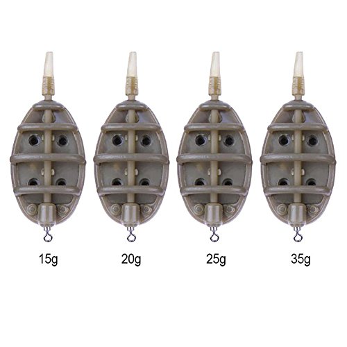ZHUOTOP Plastic Feeder 4 Feeders Mould Set Carp Fishing Sinker Trough European Baiter Fishing Accessories 1# 15g+20g+25+35g