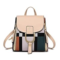 DuoGaoTe Womens Vintage Plaid Mini PU Leather Backpack Purse with College Style Casual School Bag for Girls (beige)