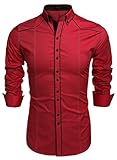 Coofandy Men's Button Down Dress Shirts Casual Slim Fit Shirts(Red,XL)