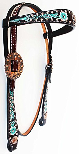 PRORIDER Horse Bridle Western Leather Headstall Rodeo Tack Barrel Turquoise 80231HB02