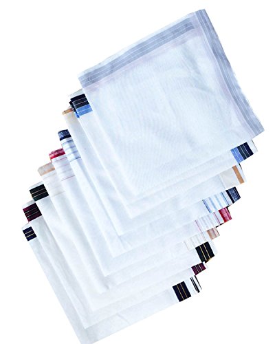 Assorted Pack of Mens White Color Border Cotton Handkerchiefs - Thumbnail 2