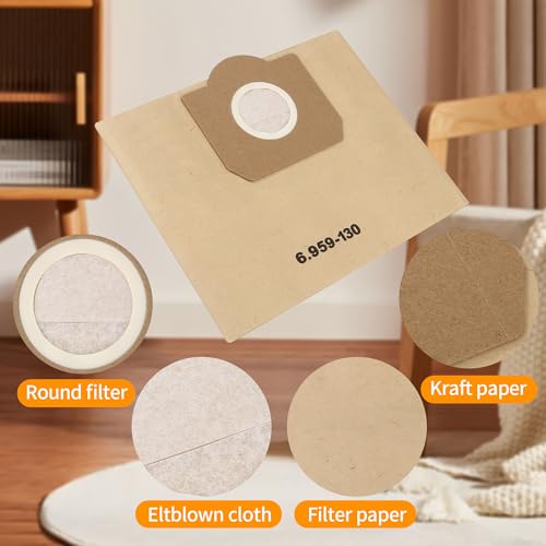 20 Pieces of Vacuum Cleaner Bags for Kärcher 6.959-130.0 Bags, WD3 Vacuum Cleaner Bag, Paper Filter Bags for WD3 1629 MV3 A2201/2204/2504/2554/2251/2604, Reusable Dust Bag